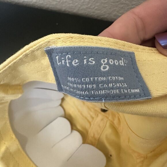 Life Is Good Yellow Flip Flop Sandals Hat Retro Outdoor Summer Beach USA - Picture 4 of 4